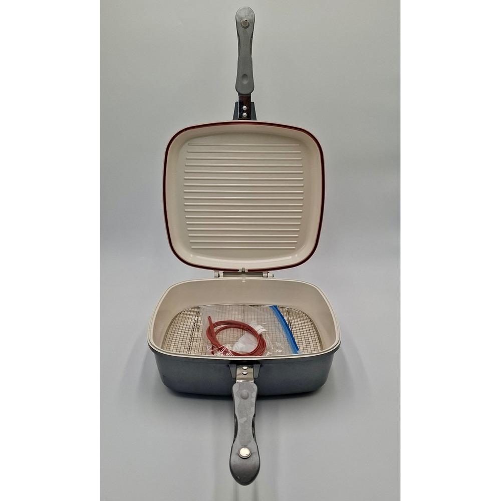 Cook's Companion Flip Grill Pan Ceramic Nonstick w Rack Gasket Black